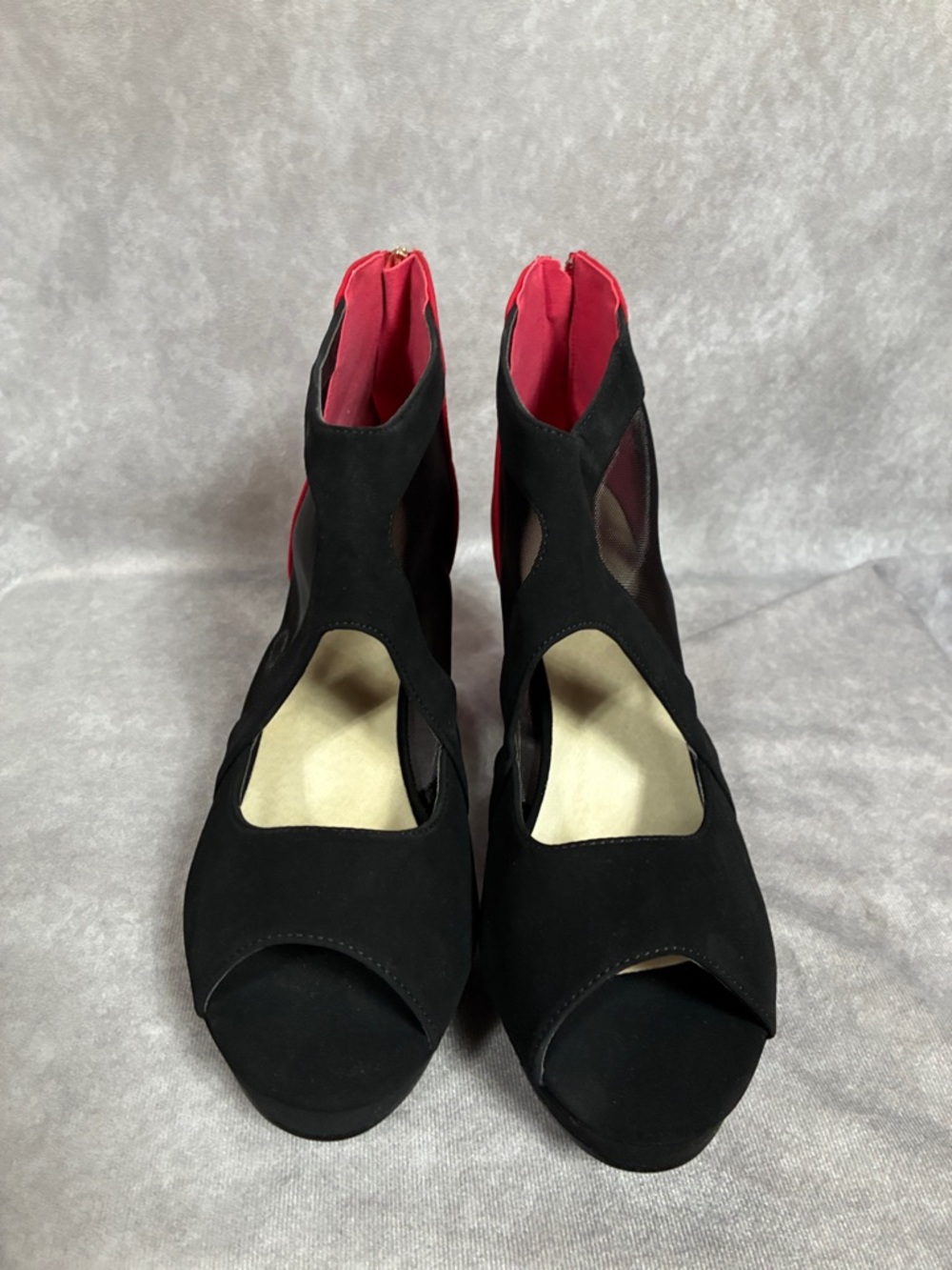 Black & Red Peep-Toe Cutout Heels